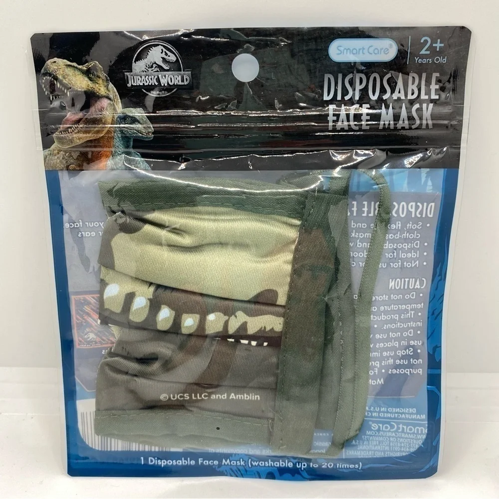 Jurassic World Kids Dinosaur Washable Cloth Face Mask Ages 2+ New In Package